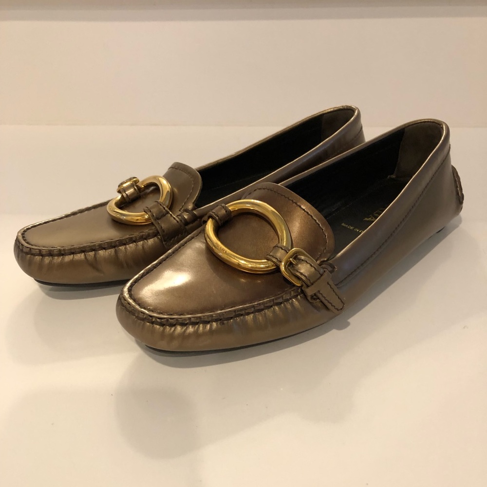 Prada Bronze loafers size 37 1/2  gold detailing see listing photos